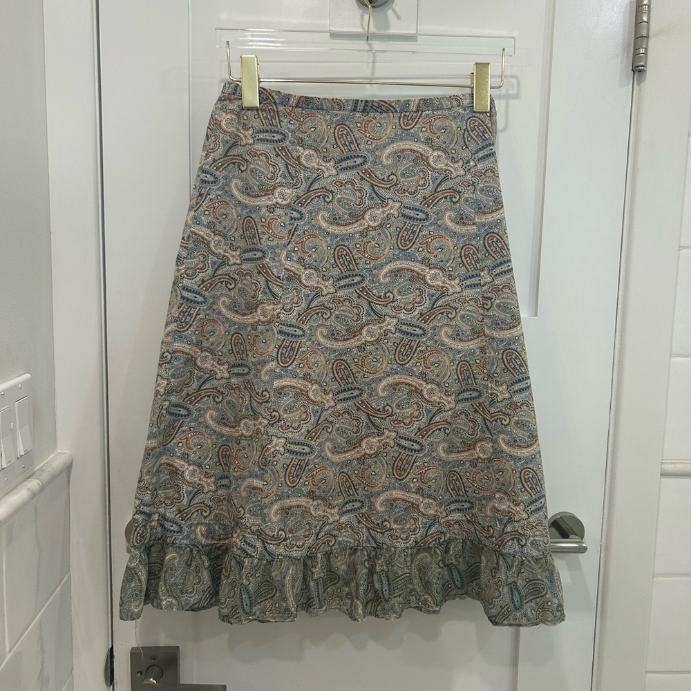 GAP Y2K Midi Skirt Paisley A-Line Ruffled